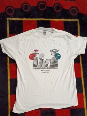 Super Bowl LVII White Graphic Tee with Chiefs & Eagles Logos